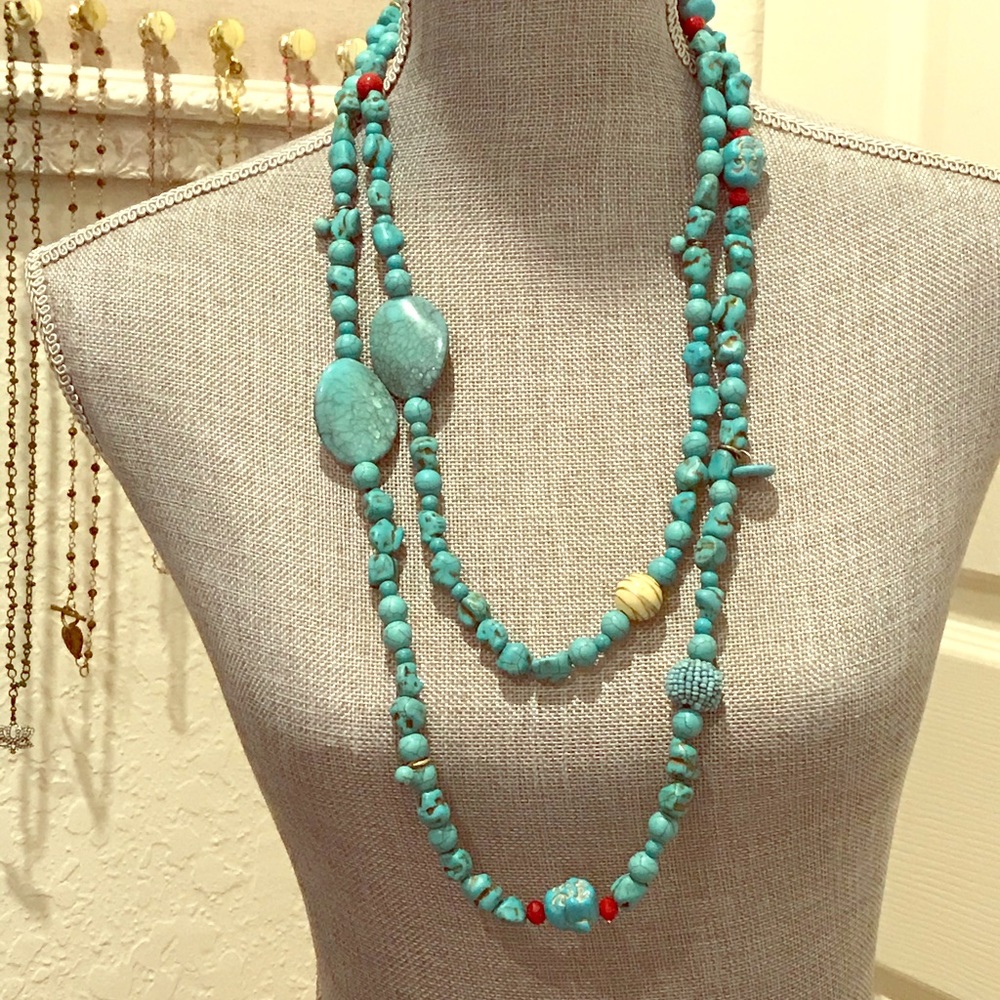 60” Fab Funky Faux Turquoise Necklace